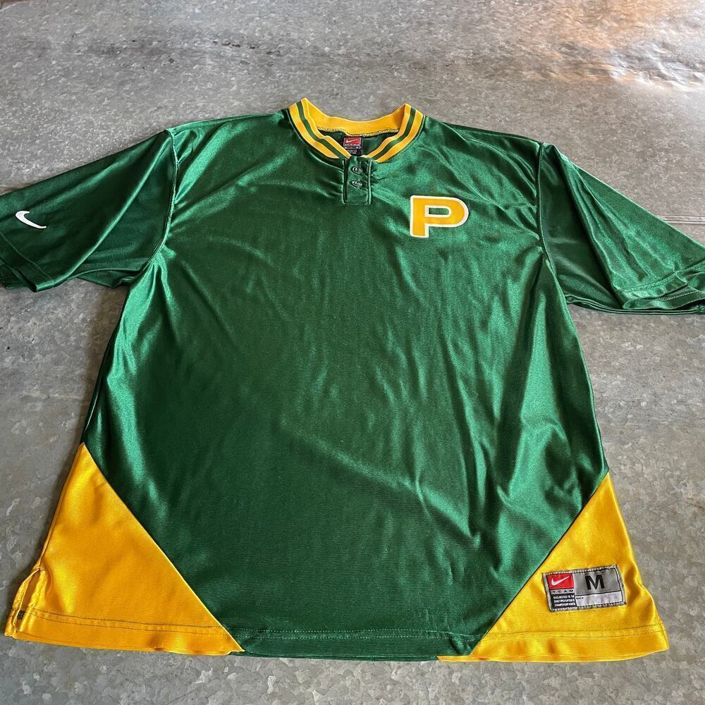 Vintage Nike Team Union Made USA Letter P Jersey Medium Green Yellow UFCW Labor